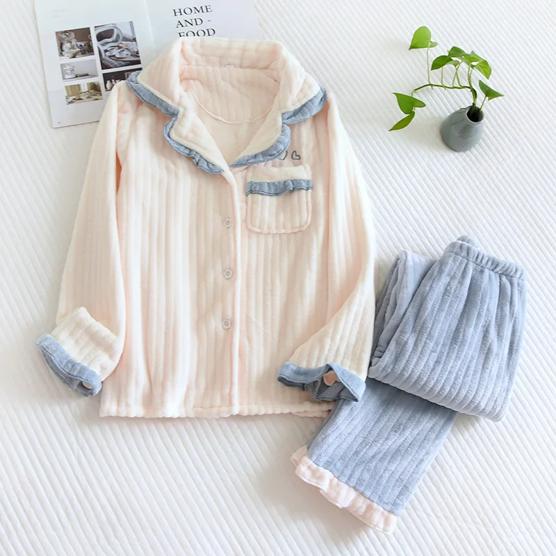 

Утолщенные теплые осенне-зимние фланелевые пижамы, женские рубашки с длинными рукавами, брюки, домашняя одежда, школьная одежда для дома