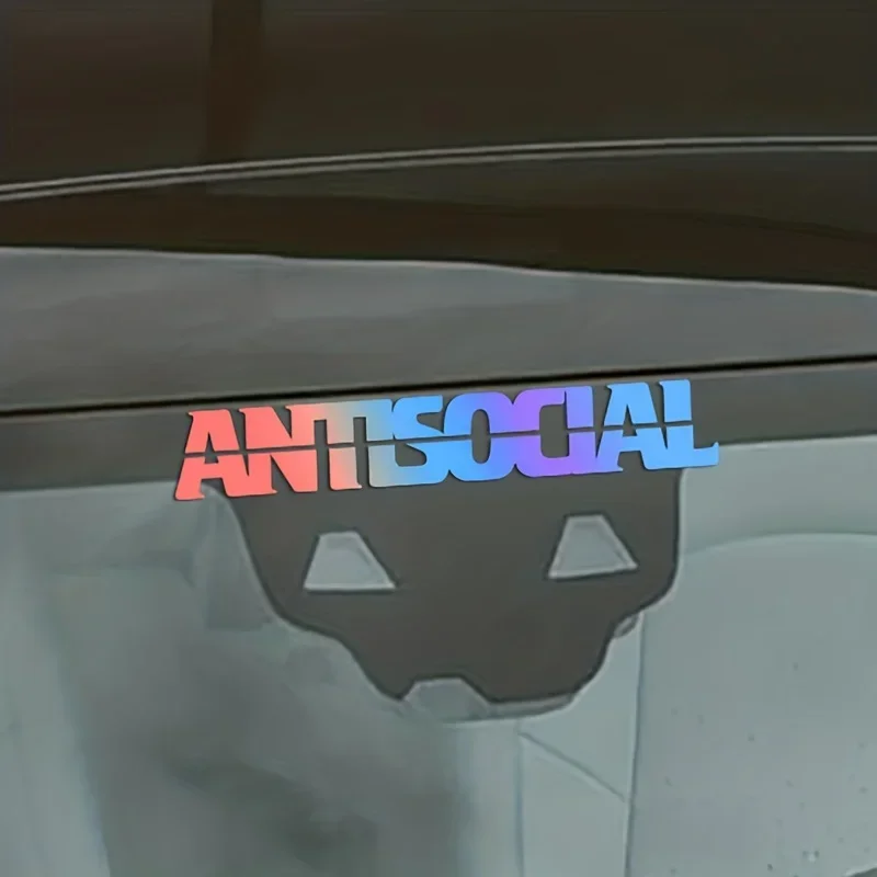 1 Buah Stiker Mobil Motor Desain Holografik Antisosial untuk Penggemar Otomotif Gaya Khas Kustomisasi Aksesori