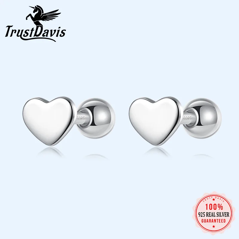 

Серьги-гвоздики детские, женские, из серебра 100% пробы, в форме сердца, с винтом, 925 пробы, DA77