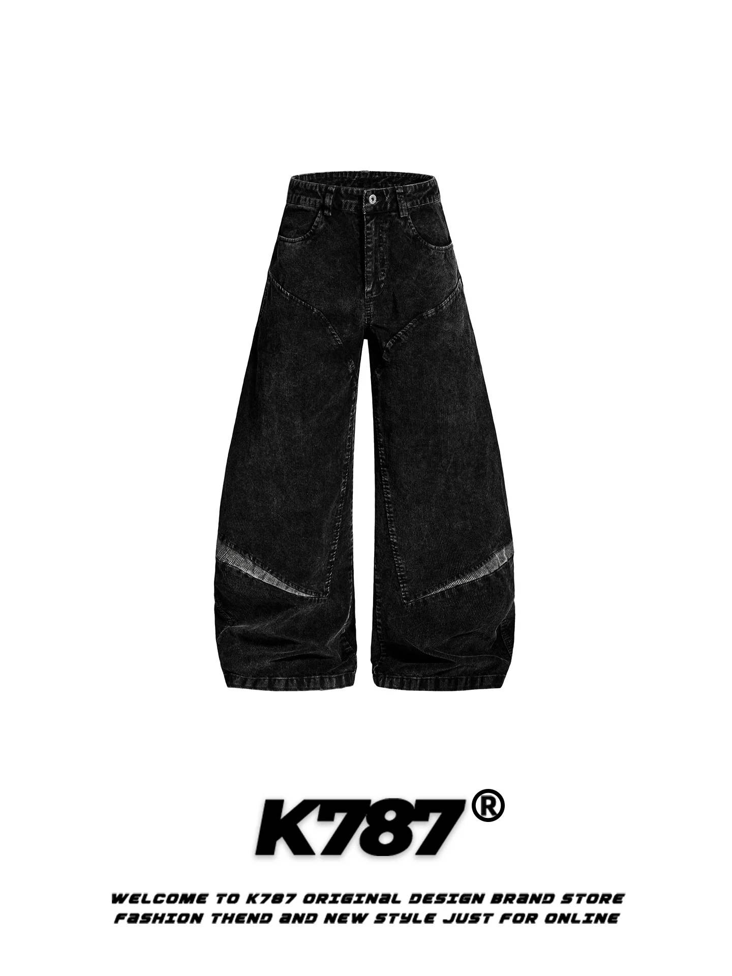 

K787 American Retro Vintage Distressed Corduroy Wide Leg Pants Men's Casual Floor-Length Trousers Loose Fit Straight Cut