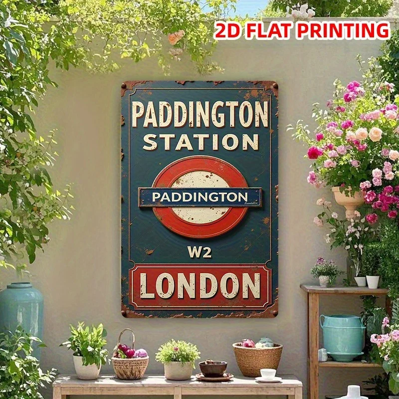 Vintage Station Iron Wall Sign - Rustic London Wall Art Decor, ch (30x20cm) Metal Plaque for Bedroom, Game Room, Bar, Gym, Off
