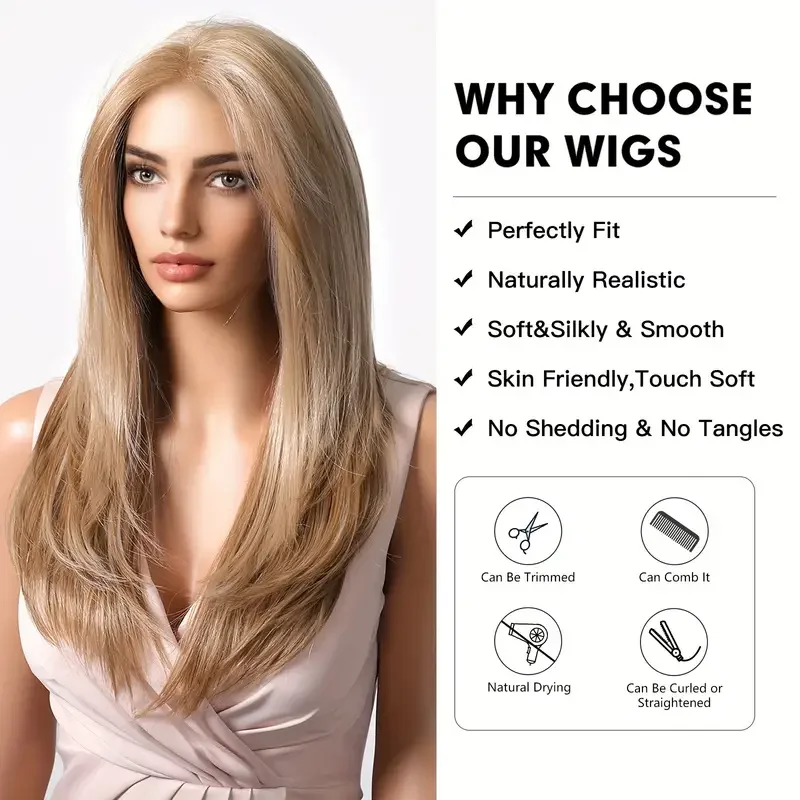 LOUIS FERRE Jasnoblond Peruki dla Kobiet 13*6 Koronkowe Włosy Długie Proste Warstwowe Peruki Syntetyczne Darmowe Przedziałki Naturalne Włosy