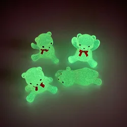 4PCS Luminous Small Bear Miniature Figurine Ornament Resin Glow In The Dark Mini Bear Micro Landscape Fairy Garden Decoration