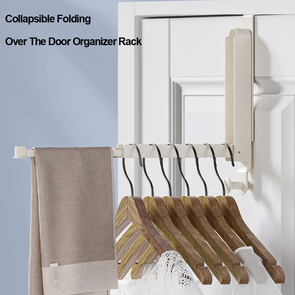 Collapsible Folding Over The Door Organizer Rack Space Saving Hanging Storage Hanger for Clothes Towels for Bedroom Bathroom