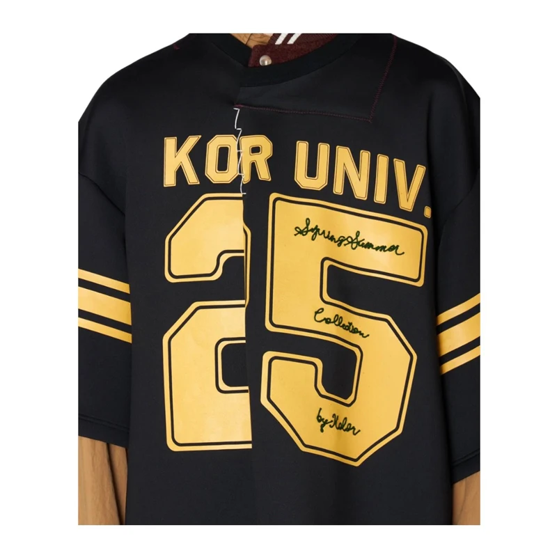 25SS KOLOR Abe Casual Splicing Letter Printed Baseball T-Shirts Loose Short Sleeve Loose Tees