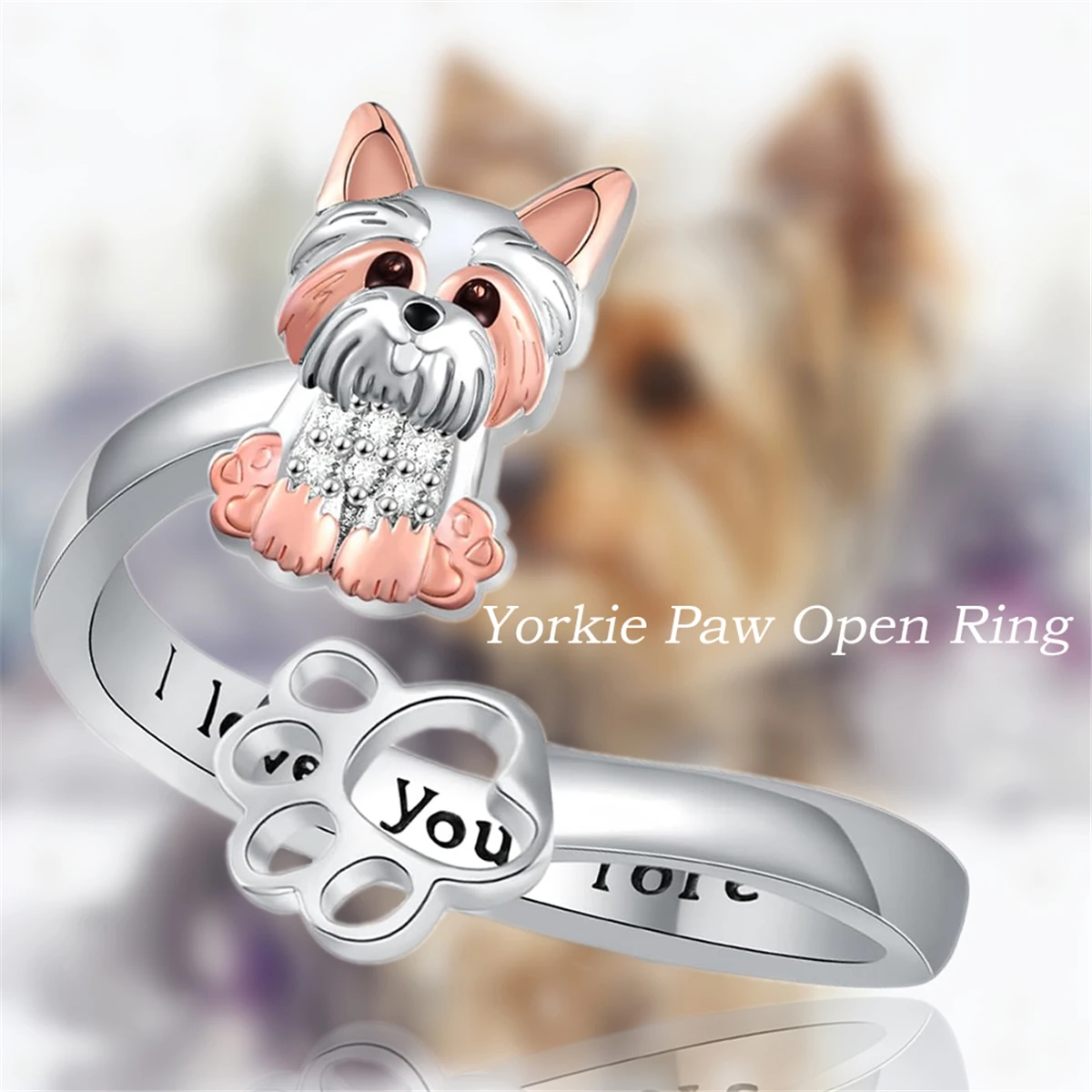 1Pc Cute Two-color Yorkshire Hollow Dog Paw Open Ring Exquisite Women\'s Dog Jewelry Accessories Perfect Gift for Dog Lovers