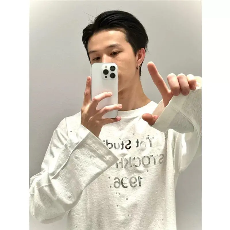 Fashionable New Autumn Long Sleeve Women T-shirt 1996 Hot Diamonds Sequins Round Neck Couple Top Round Neck Pullovers Casual Tee
