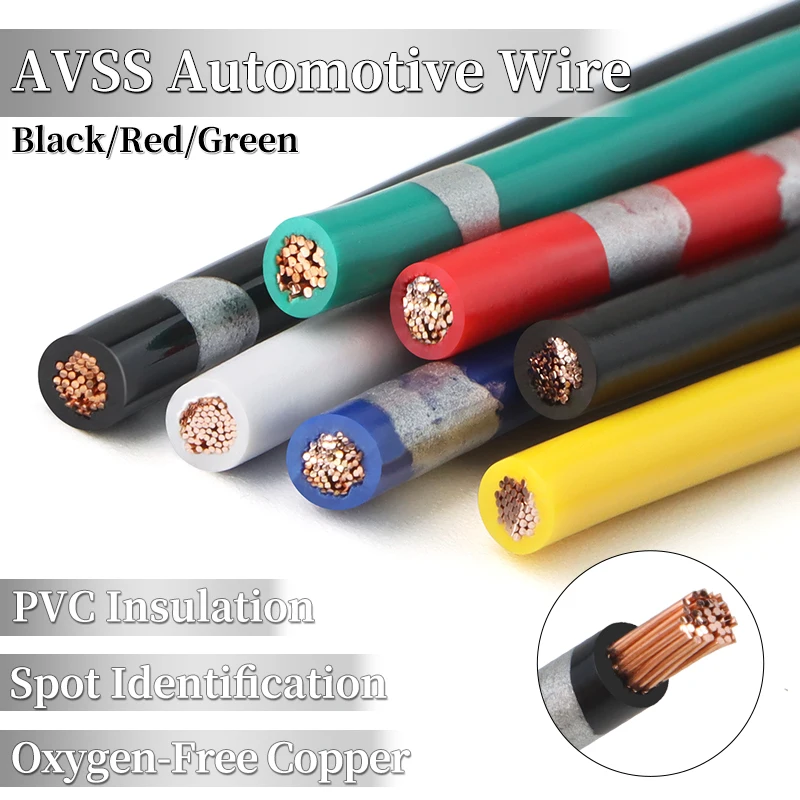 Black/Red/Green AVSS Automotive Wires 22~13 AWG AVSS Thin PVC Insulation Pure Copper Line Speaker Audio Cable DIY 5~100 meters