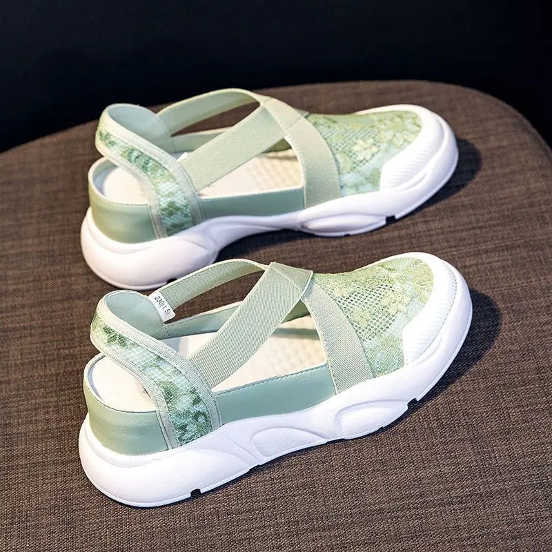 2024 Summer Shoes Women Flats Thick Sole Flat Breathable Mesh Shoes Women Summer Casual Shoes White Green Black