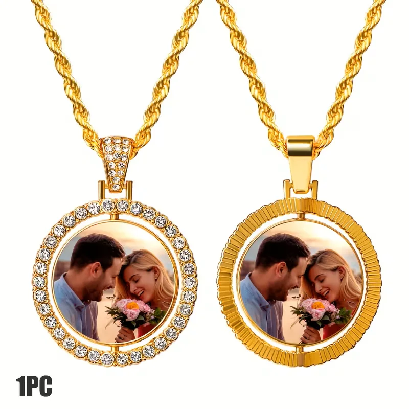 Personalised 360° Rotating Photo Necklace, Custom Double-Sided Photo Necklace, Personalised Photo Gift