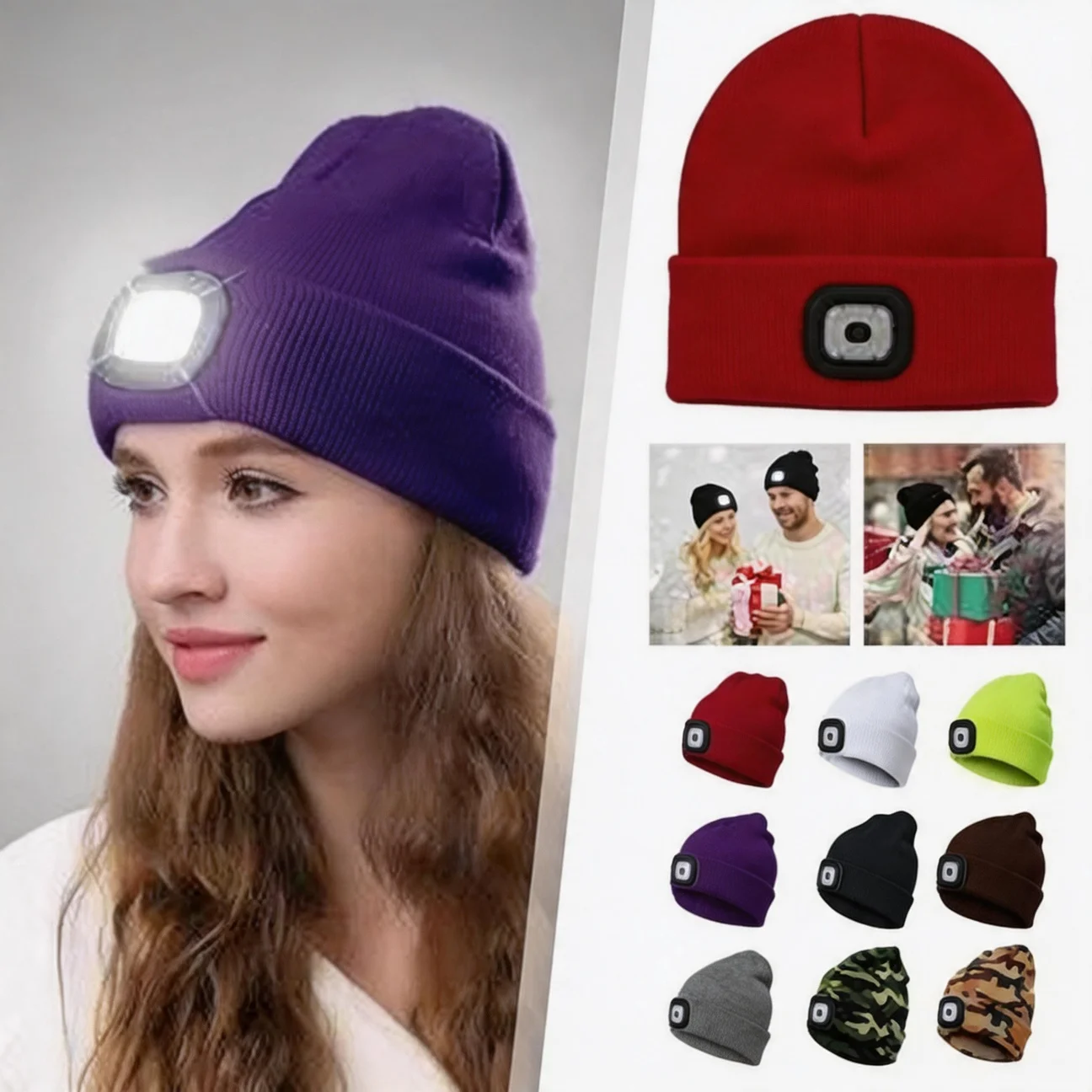 Men Winter Beanie Hat with LED Light Rechargeable Knitted Hat for Woman Cap Night Running Fishing Riding Sports Teenager Beanies