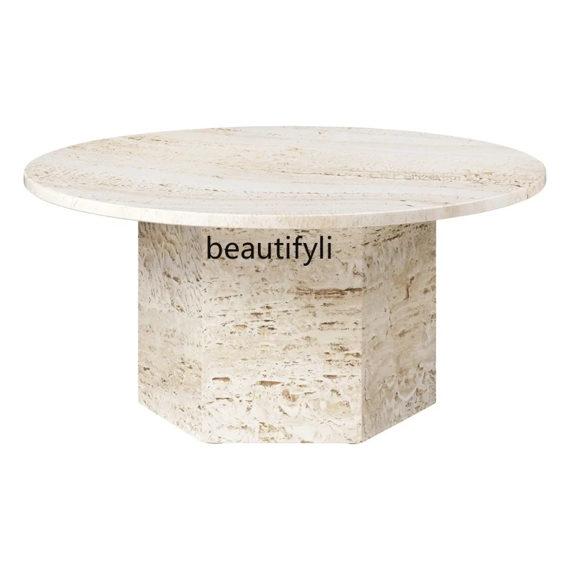 

Natural Marble Coffee Table Small Apartment Living Room Sofa round Combination Table Silent