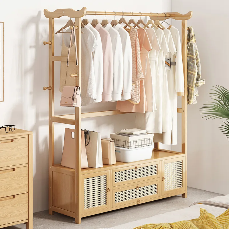 Floor-to-ceiling hanger bedroom rental house home indoor hanging clothes rack solid wood storage shelf simple coat rack