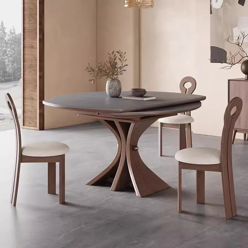 

American solid wood retractable folding dining table variable round table 2025 new Internet celebrity French antique round small