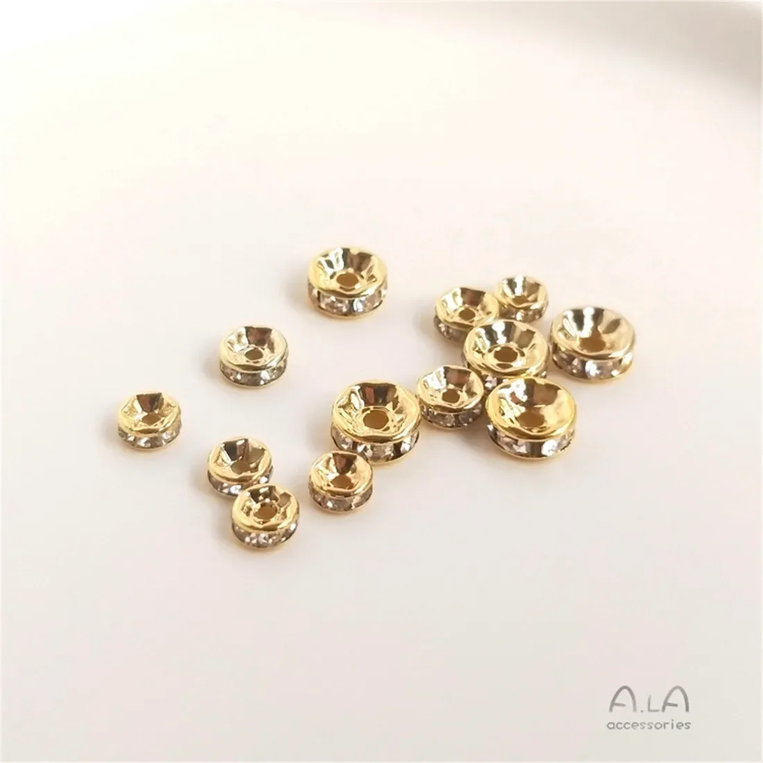 

14k Light Gold 18K True Gold Diamond Ring with Inlaid Zircon Spacer, Handcrafted Bracelet DIY Jewelry Accessories C155