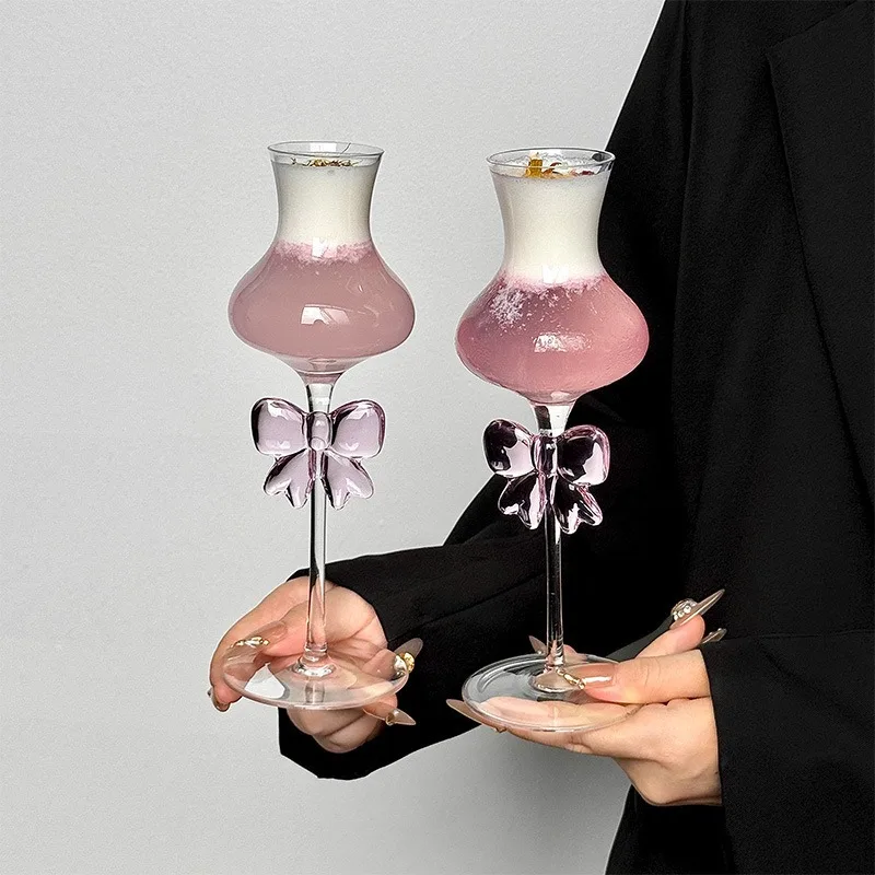 Creative Bow-Knot Champagne Flute Ins Korean-Style Glass Goblet Cocktail Cup Elegant Transparent Party Drinkware for Wedding