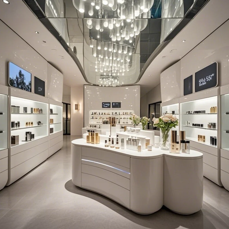 custom.Modern Cosmetic Display Cabinet Whole Store Exhibition Hall Use Wooden Painted Wall-Mounted Assembled Customizable Ma