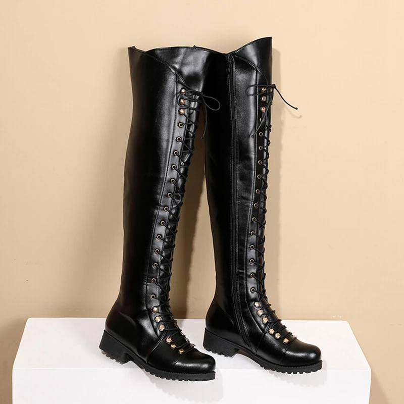 Fashion Over The Knee High Boots Women Designer Female Zip Sexy Black Long Boots High Heels Round Toe Autumn Winter Shoes A-3844