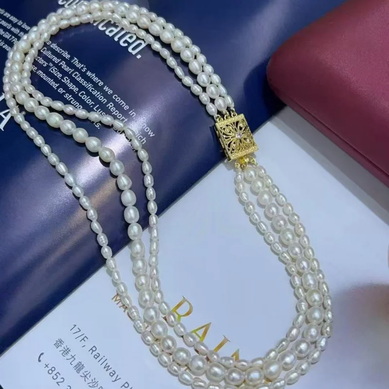 

Natural 3-6mm Millet Beads Strong Luster High-Quality Retro Versatile Style, Three-Layer Niche Design Simple and Elegant