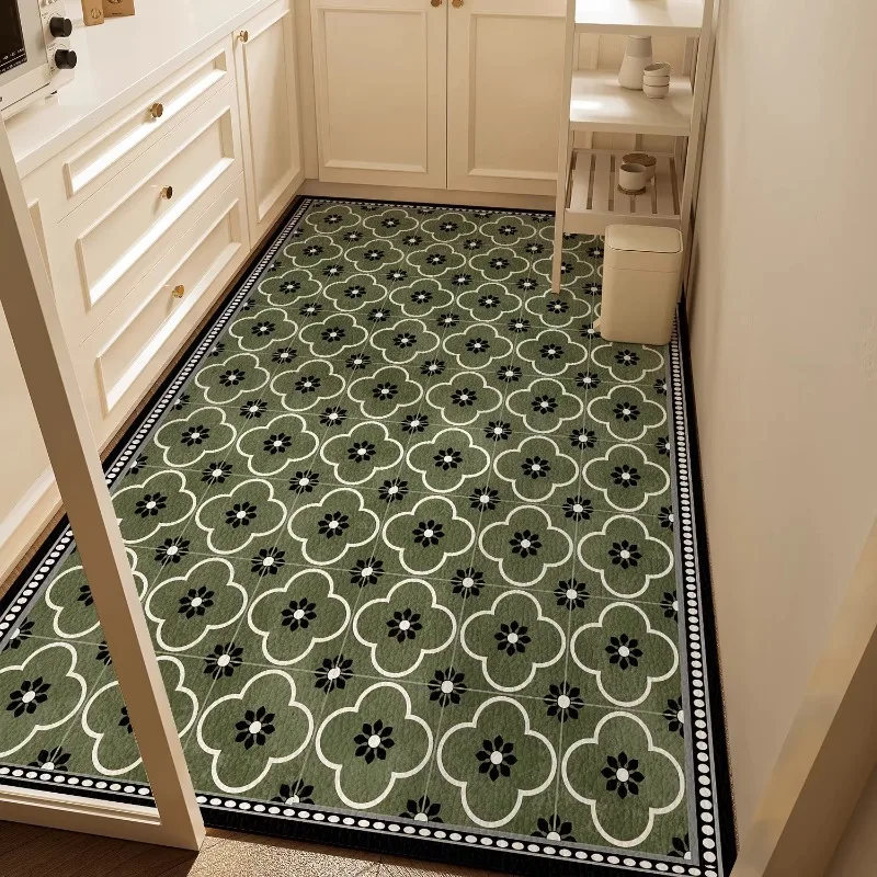 Retro Diamond Pattern Kitchen Floor Mat Scrubable PVC Waterproof Carpet Wipe Clean Oil-proof Water Proof Impermeable Rug Tapis