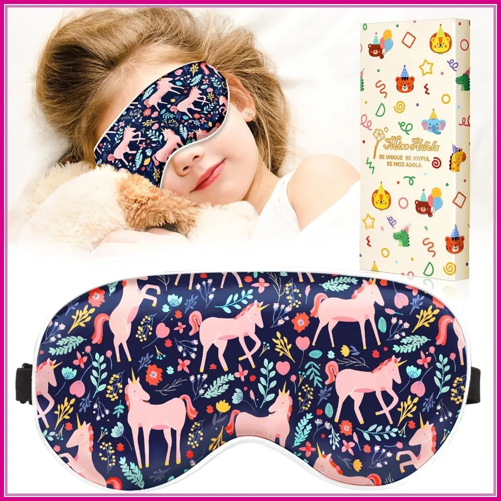 

Kawaii Cartoon Silk Sleeping Mask with Adjustable Strap Soft Smooth Light Eye Mask for Sleeping, Unicorn Design