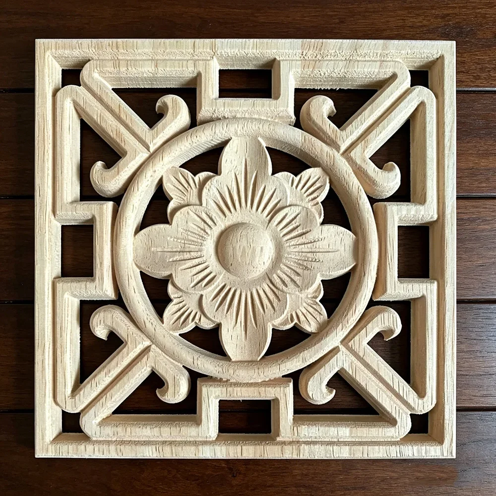 3PCS 15cm Wooden Wood Applique Decorative Antique Flower Piece Pass Background Wall Wardrobe Home Decoration Accessories
