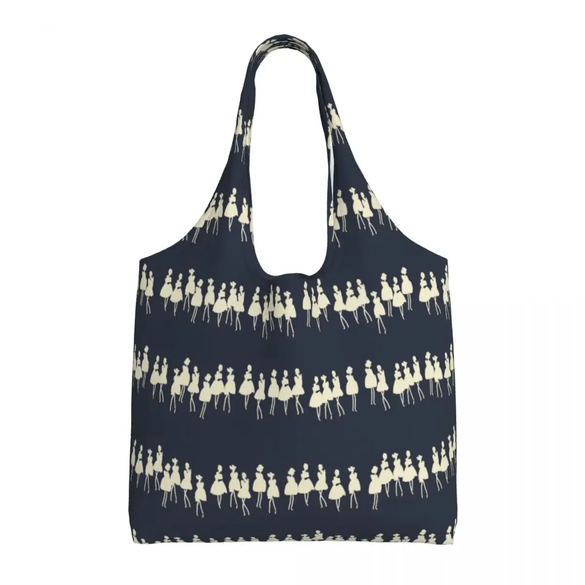 

Cute Dark Blue Flower Girls Shopping Tote Bags Reusable Canvas Groceries Shoulder Shopper Bag Photography Handbags