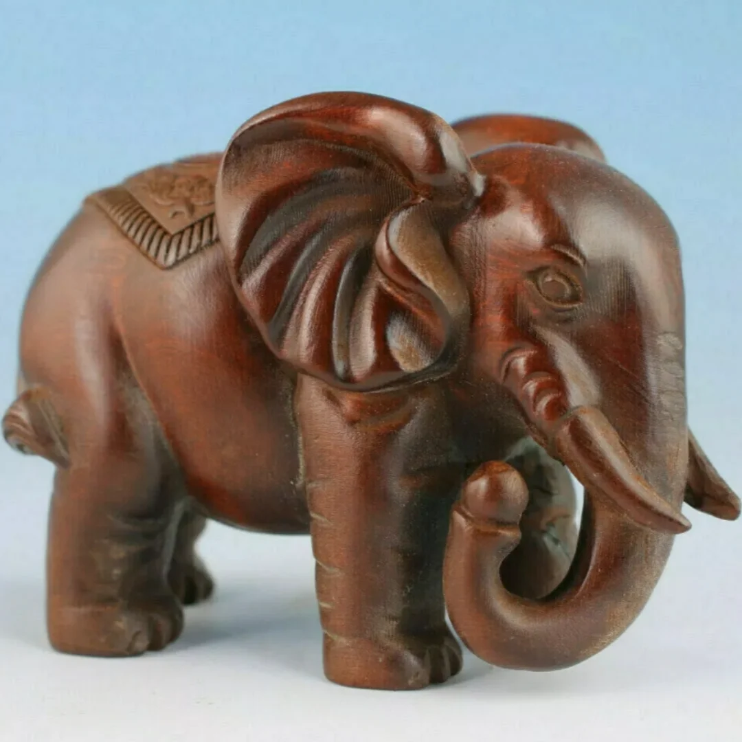 Japanese chinese boxwood hand cast elephant statue netsuke collectable Models