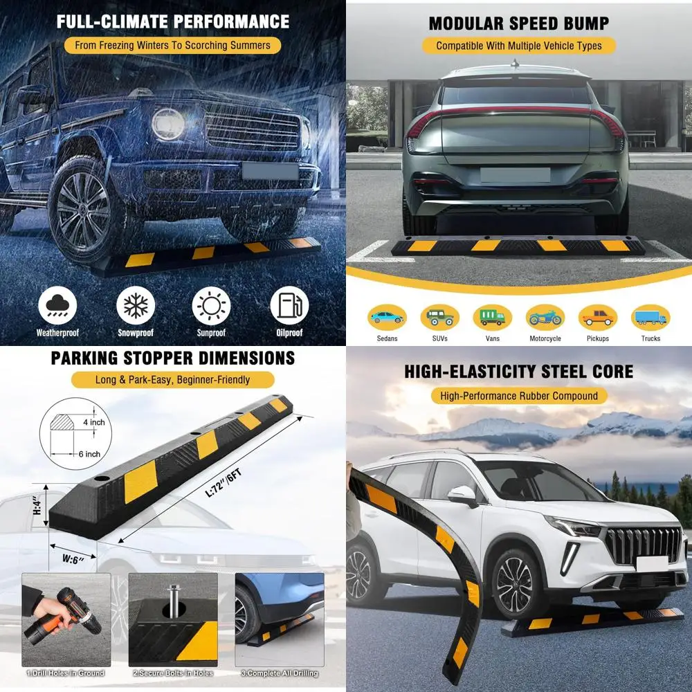 

72 Inch Heavy-Duty Rubber Parking Curb Stops for Cars, Trucks, and Garages - Durable Lot Bumpers