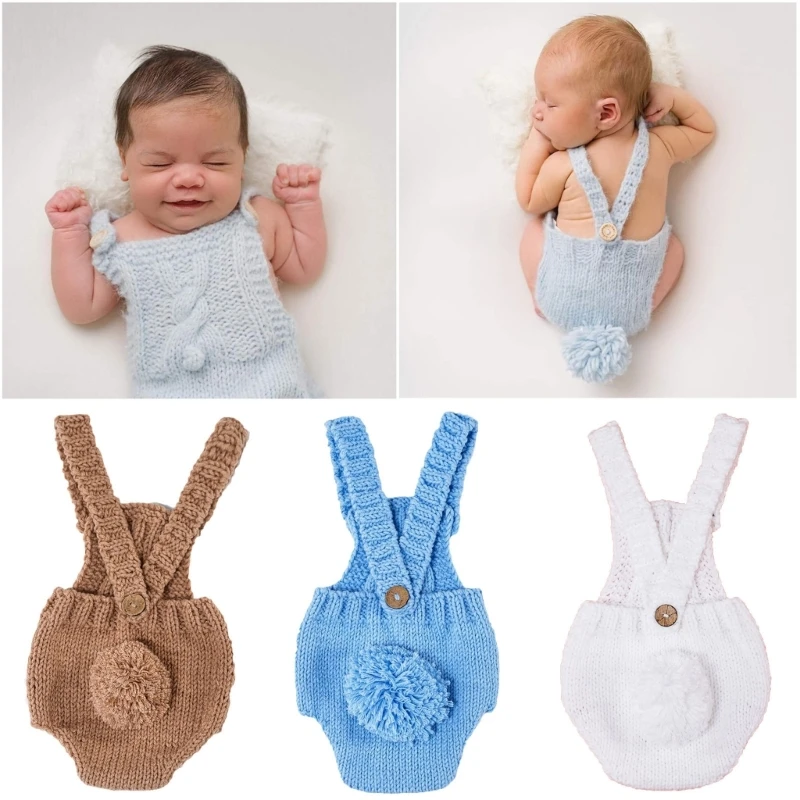 

Photoshooting Props for Baby Shower Gift Newborn Costume Crochet Romper Photo Posing Clothes Photo Props Suspender Pants