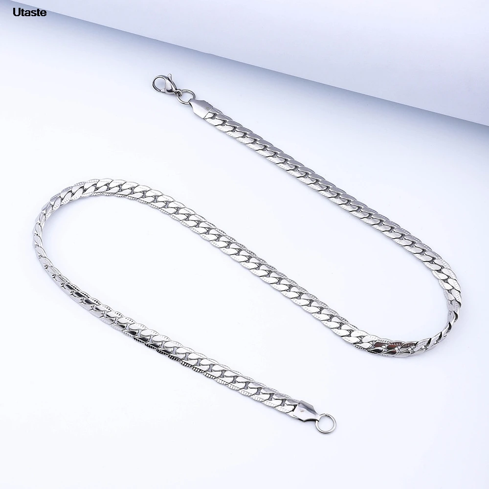 18K Gold color Silver Color 6mm Full Sideways Necklace 8/18/20/24 Inch Chain For Woman Men Fashion Wedding Engagement Jewelry