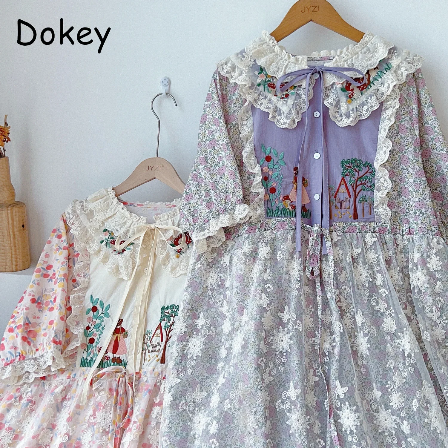 Women's Kawaii Mori Girl Style Floral Dress Summer Vintage Peter Pan Collar Loose Lolita Fairy Long Dress Casual A-line Vestidos