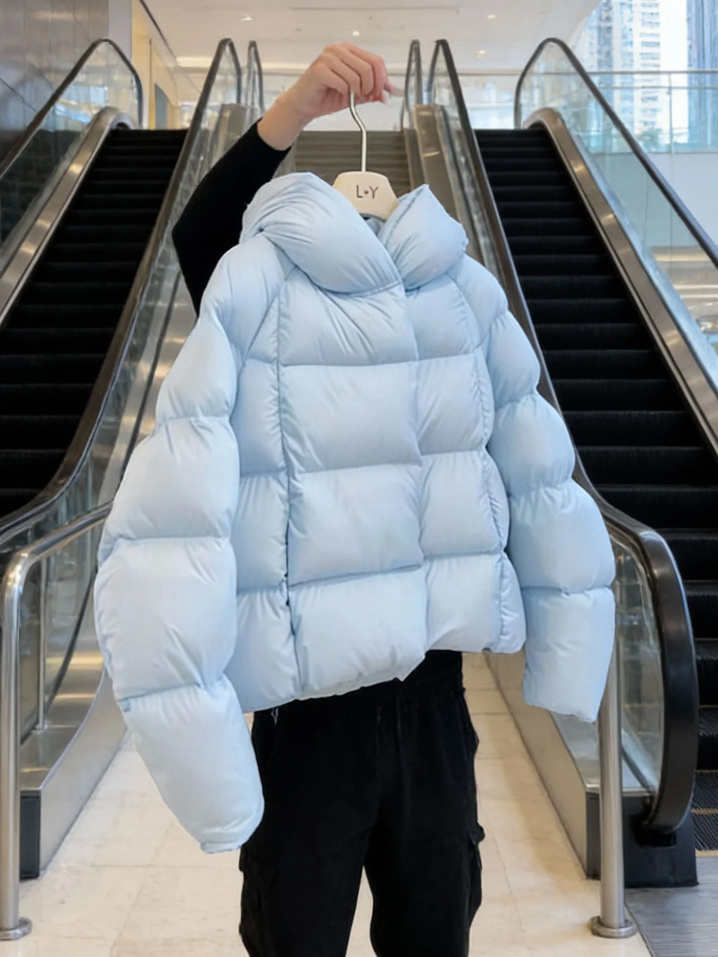 Sli ort Puffer Jaet Abrigo de invierno de algodón azul para mujer Thiened Casual Sle Regular Fit Cintura alta Largo Sve