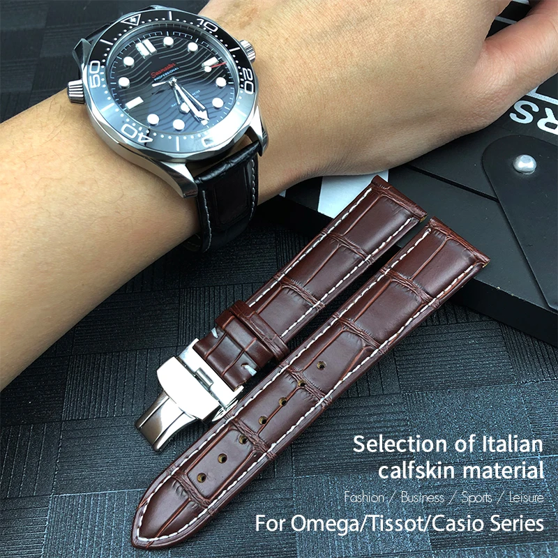 

Ремешок из натуральной кожи 14 мм, 16 мм, 18 мм, 19 мм, 20 мм, 21 мм, 22 мм для Omega Tissot Longines MIDO SEIKO, ремешок для часов из воловьей кожи с застежкой-бабочкой