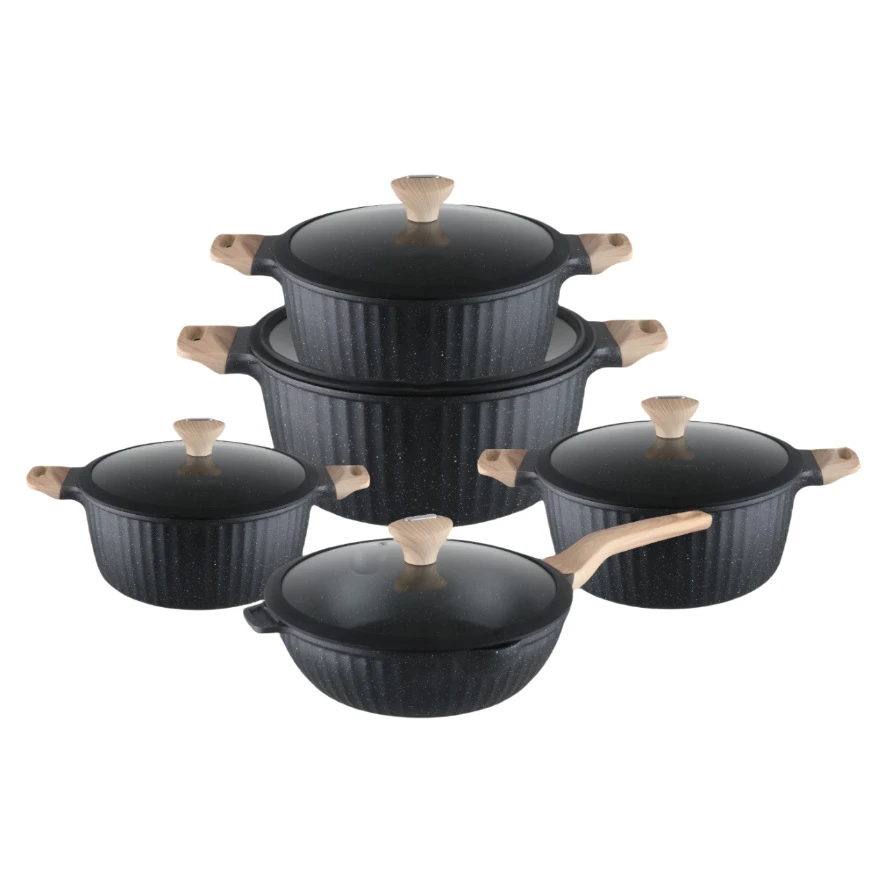 10/12 Pieces Vertical Stripe Non-stick Cookware Set Die-cast Aluminum Gas Induction Cooker Universal Cooking Pots Set with Lid