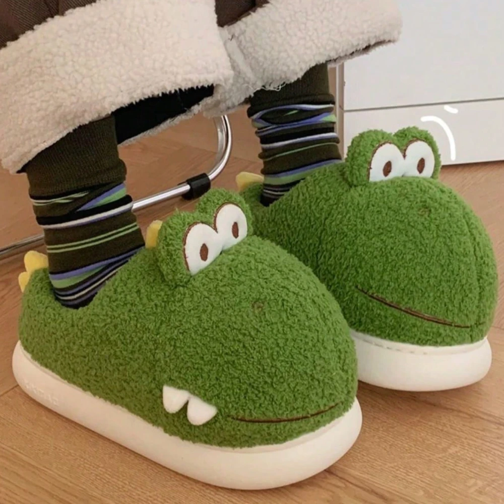 Cute Dinosaur Winter New Women Slipper Soft Heel Platform Fur Warm Indoor Comfortable Home Fluffy Home Slippers