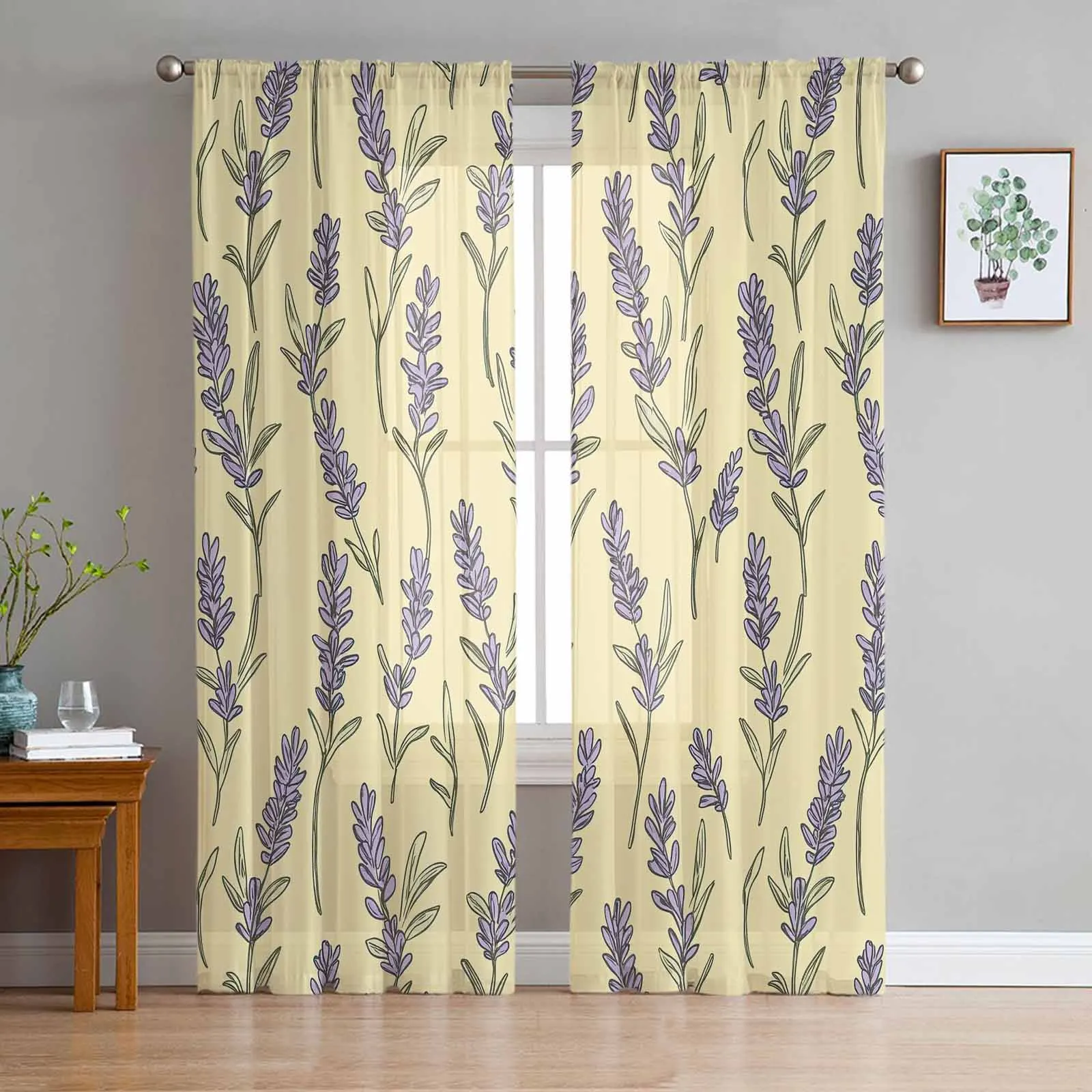 Hand Drawn Iris Flowers  The Sea Sheer Curtains for Living Room Bedroom Home Hotel Coffee Decor Chiffon Tulle Curtains