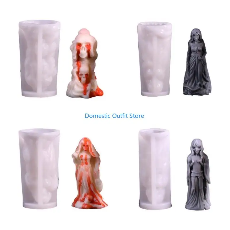 

4pcs Halloween Figurine Figurine Silicone Floms для эпоксидной смолы, свеча 68TC