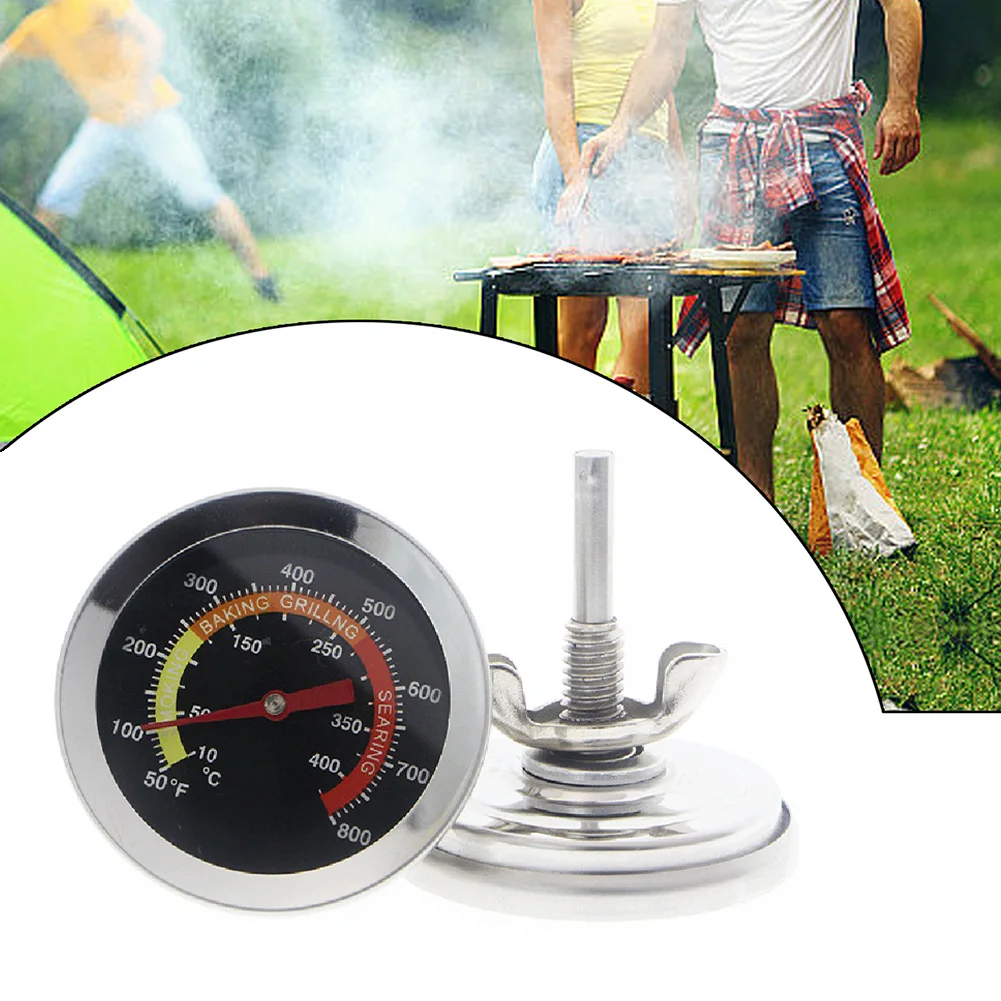 BBQ Thermometer with Stainless Steel Bimetallic Sensor Dual Scale for Temperature Monitoring in Multiple Cooking Environments