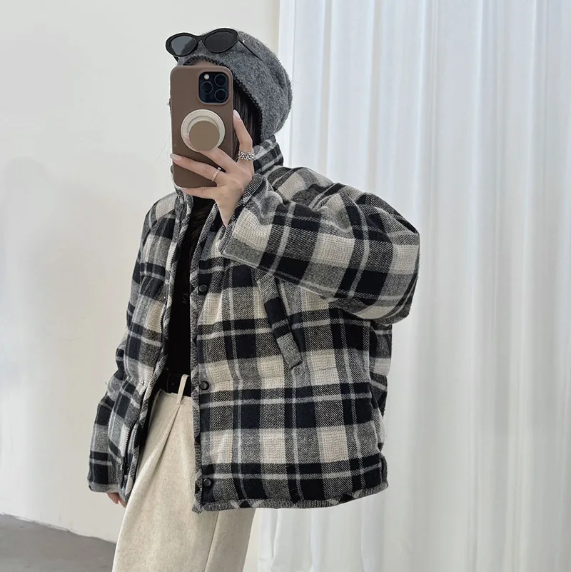 سترة نسائية شتوية جديدة لعام 2025 سترة منقوشة بياقة واقفة للركاب #3