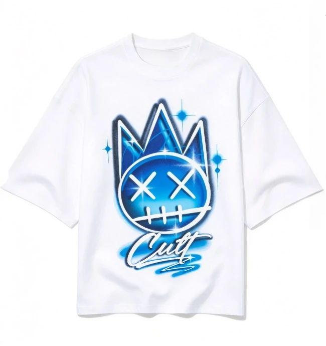 2026 new Neon Crown Stitched‑Face Cartoon Graphic Print High‑Quality Comfort Loose Street‑Style Short‑Sleeve Tee