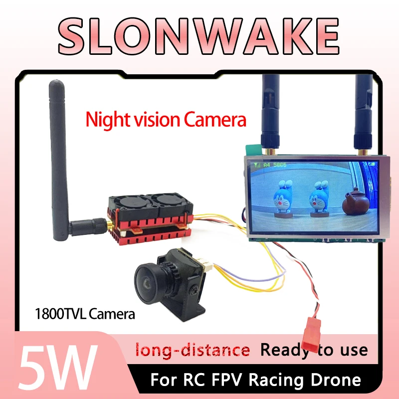 New Long Range 5.8Ghz 48CH 5W FPV Wireless VTX Viedo Transmitter and CMOS 1800TVL FPV Camera 3 inch FPV Monitor build in Battery