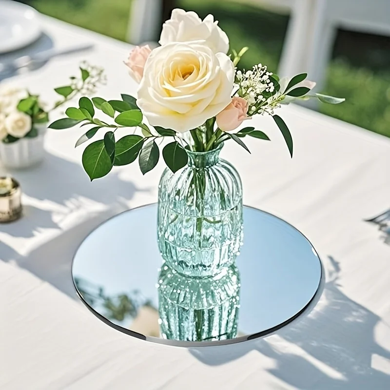 30CM 1mm Thick 3PCS 2D Shatterproof Practical Acrylic Mirror Round Candle Tray Cosmetic Dining Table Wedding Birthday Silvery