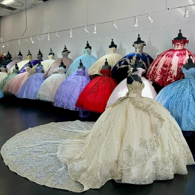 

Светлое шампанское, сексуальное платье Quinceanera на тонких бретельках, аппликации с блестками, кружевные бусины на шнуровке, платья Золушки, Vestidos De 15, Anos-Up