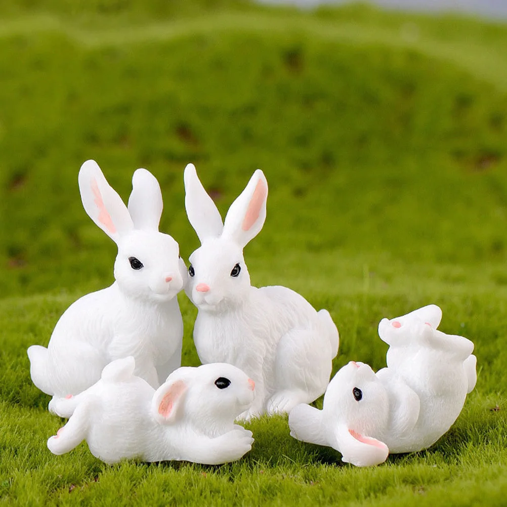 

4 Pcs Decorations Resin Rabbit Ornament Mini Statue Figurine Crafts Bunnies Small Bunny White Child