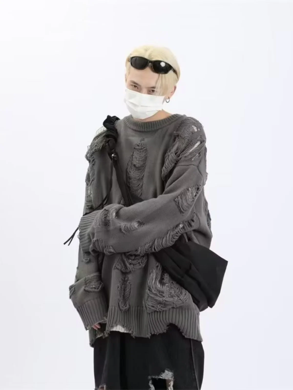 

Мужской утепленный свитер с вырезами, повседневный, свободный, вязаный, винтажный, с круглым вырезом, длинными рукавами, теплый, дышащий