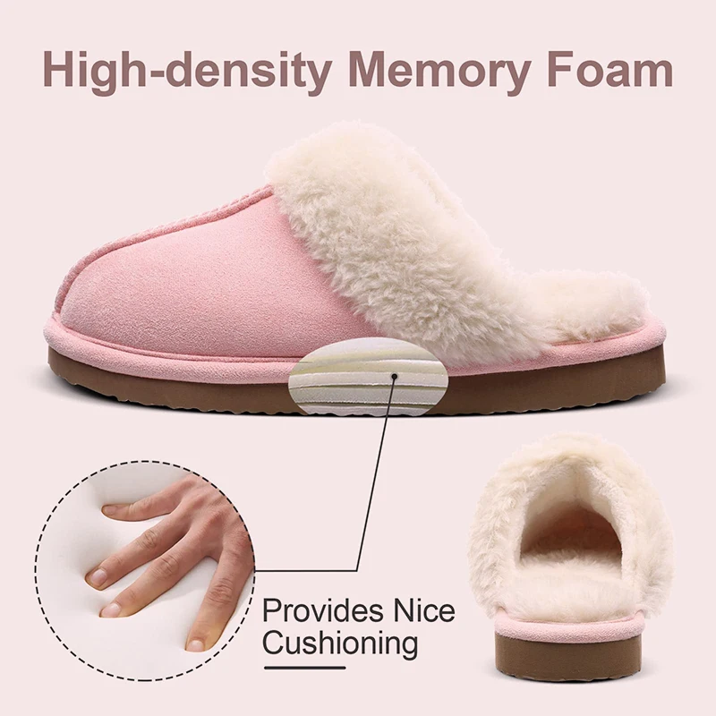 Kidmi Women\'s Fuzzy Slippers Winter Fluffy House Shoes Indoor and Outdoor Soft Memory Foam Slippers Women Antiskid Flat Slippers