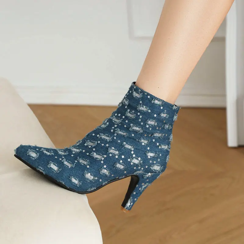 REAVE CAT Women Ankle Boots Pointed Toe High Heels 8.5cm 46 47 Leisure Daily Shoes Autumn Bota 33