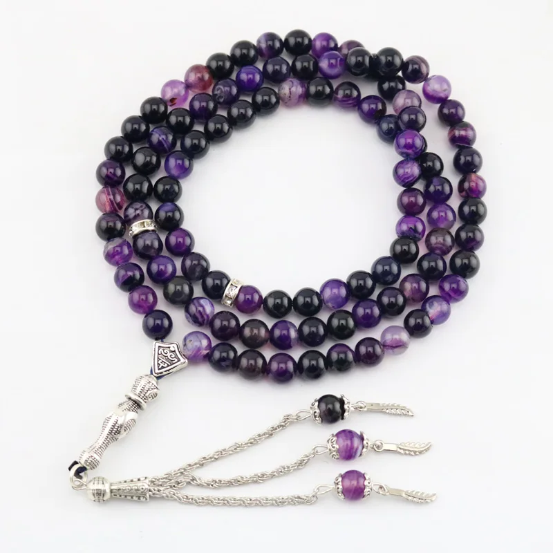 Tasbih Natural Purple Agate stone 33 prayer beads Muslim accessories arabic Gemstone bracelet Misbaha