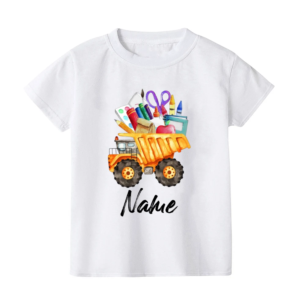 Personalized Kids Back To School Shirt Custom Name Toddler School T-Shirt Boy Girl Crayon Clothes First Day of School Shirt Gift